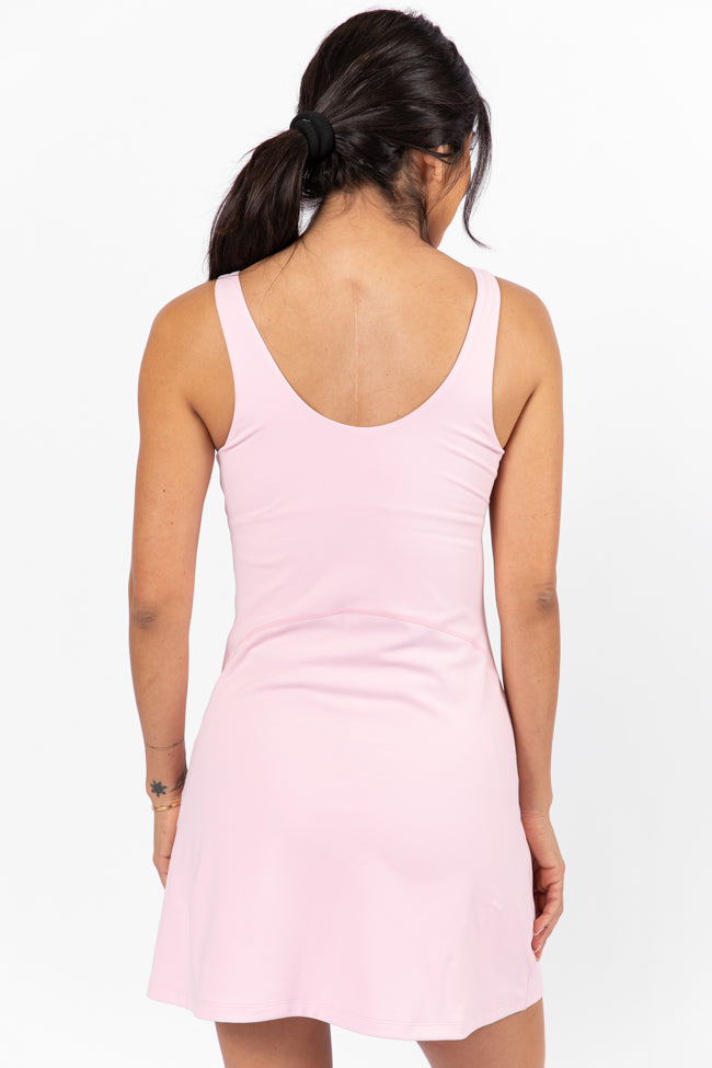 Active Vibe Light Pink V-Neck Active Dress With Pull Down Shorts