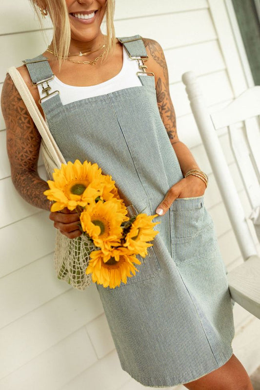 The Shelley Striped Overall Dress Holley Gabrielle X Pink Lily