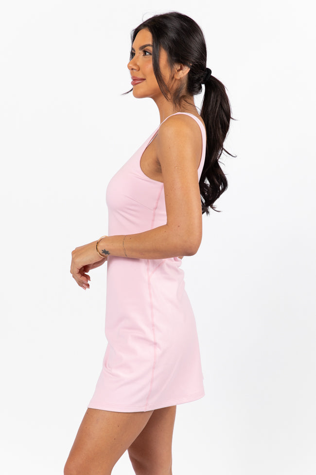 Active Vibe Light Pink V-Neck Active Dress With Pull Down Shorts