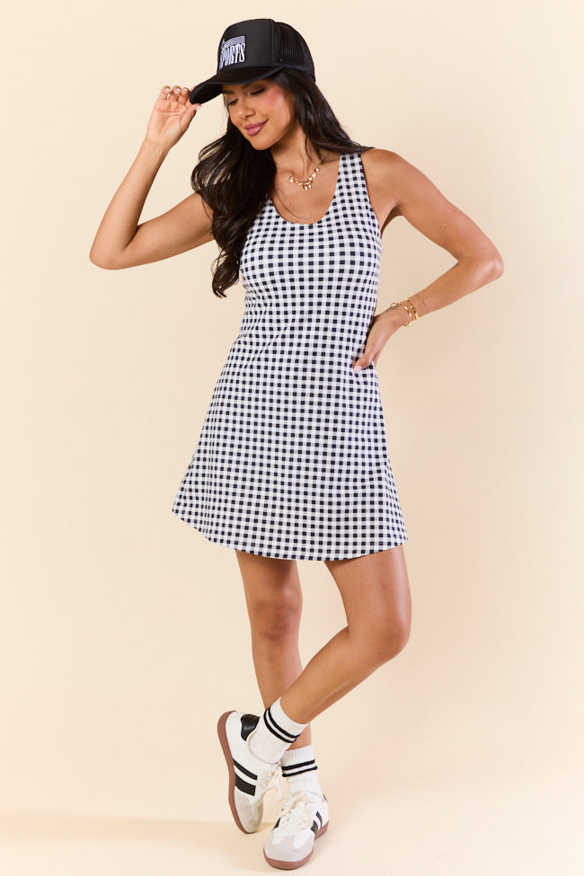 Kick It With Me Black Gingham Active Dress With Pull Down Shorts