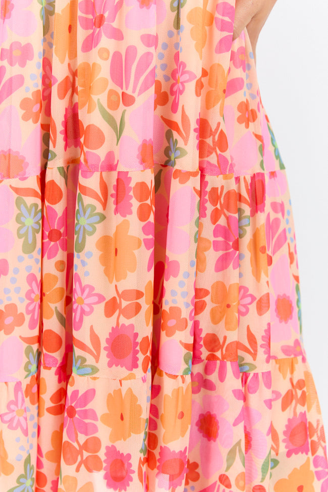 I Know A Place Orange And Pink Floral Smocked Mini Dress