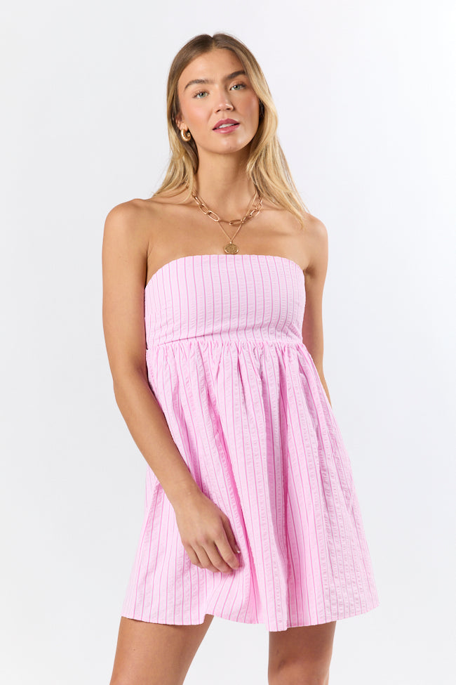 Dancin' Down The Shore Strapless Striped Mini Dress