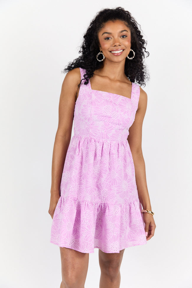 Eyelet Elegance Lavender Mini Dress