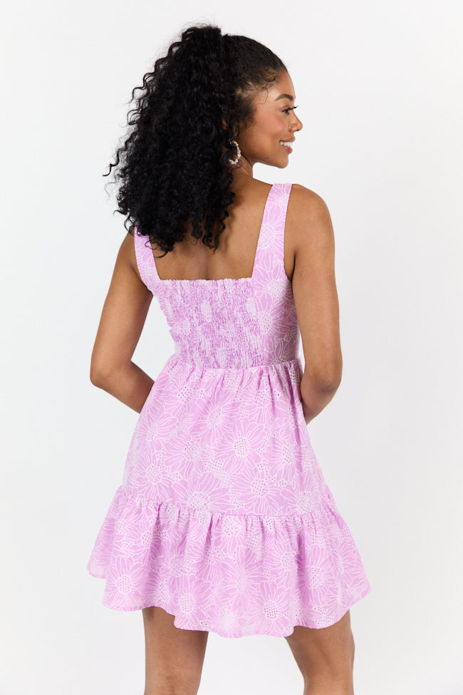 Eyelet Elegance Lavender Mini Dress