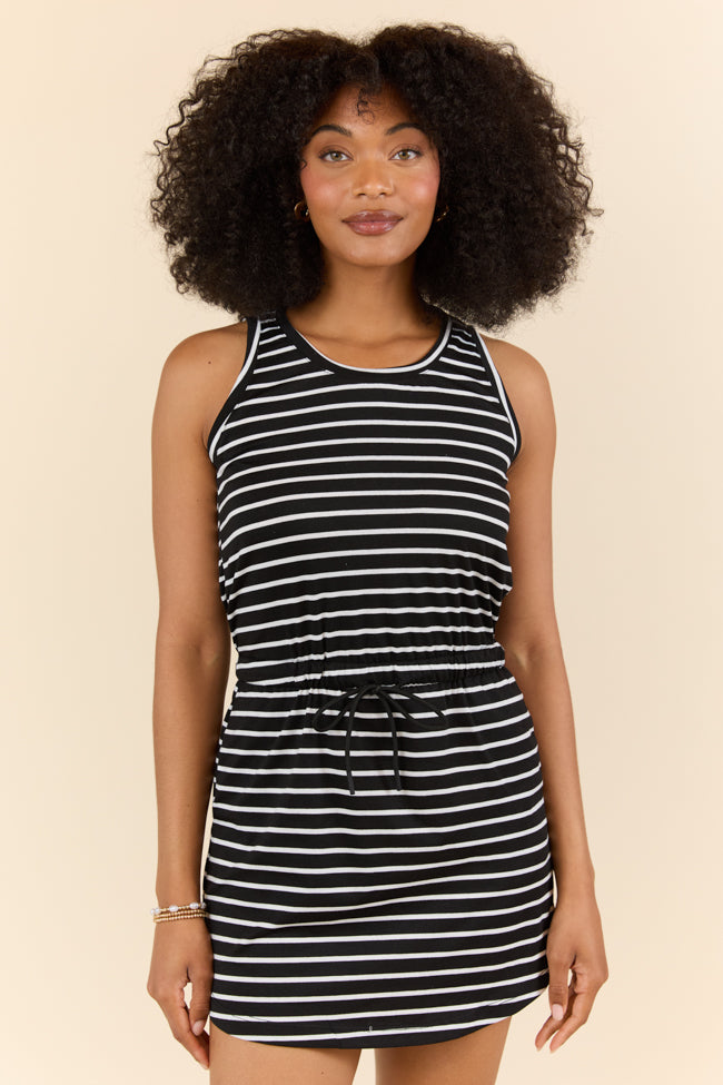 Follow Suit Black and White Casual Striped Mini Dress