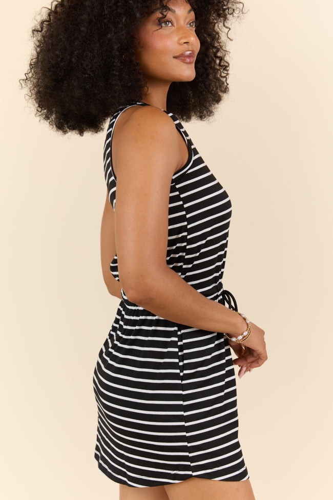 Follow Suit Black and White Casual Striped Mini Dress
