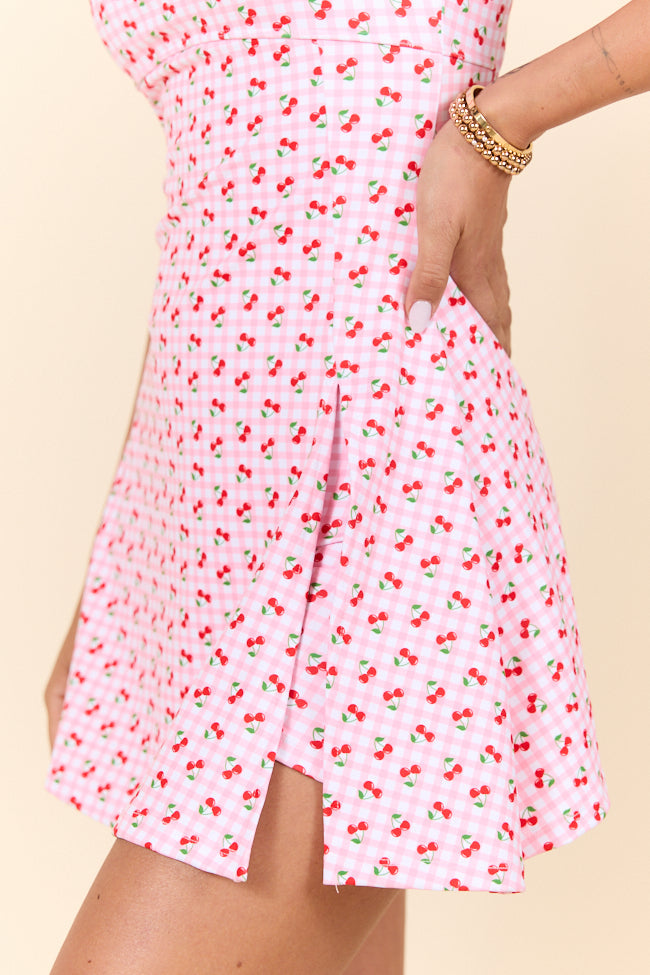 Midday Pick Me Up Pink Cherry Gingham A-Line Active Dress SALE