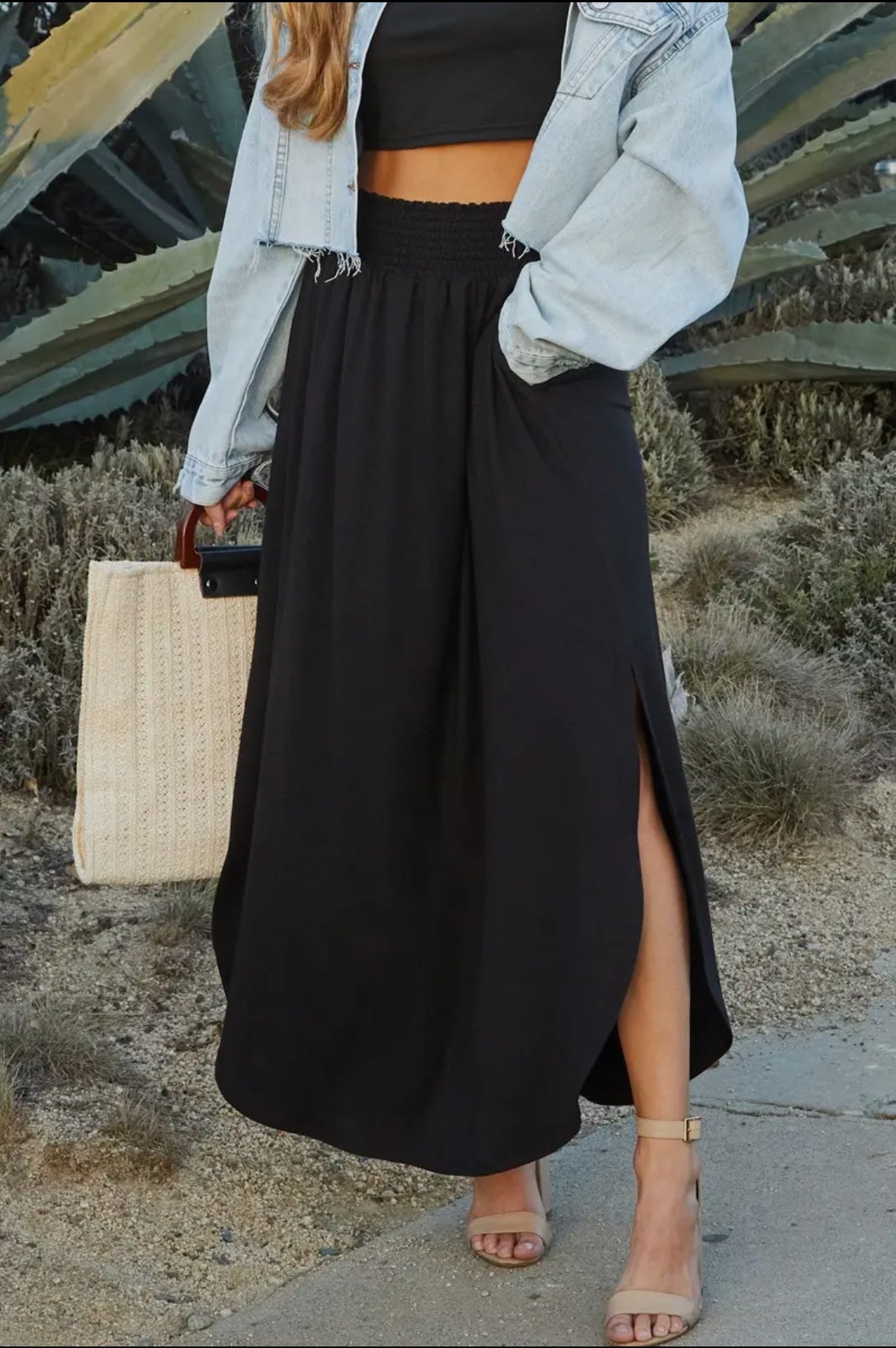 Smock Waist Maxi Skirt