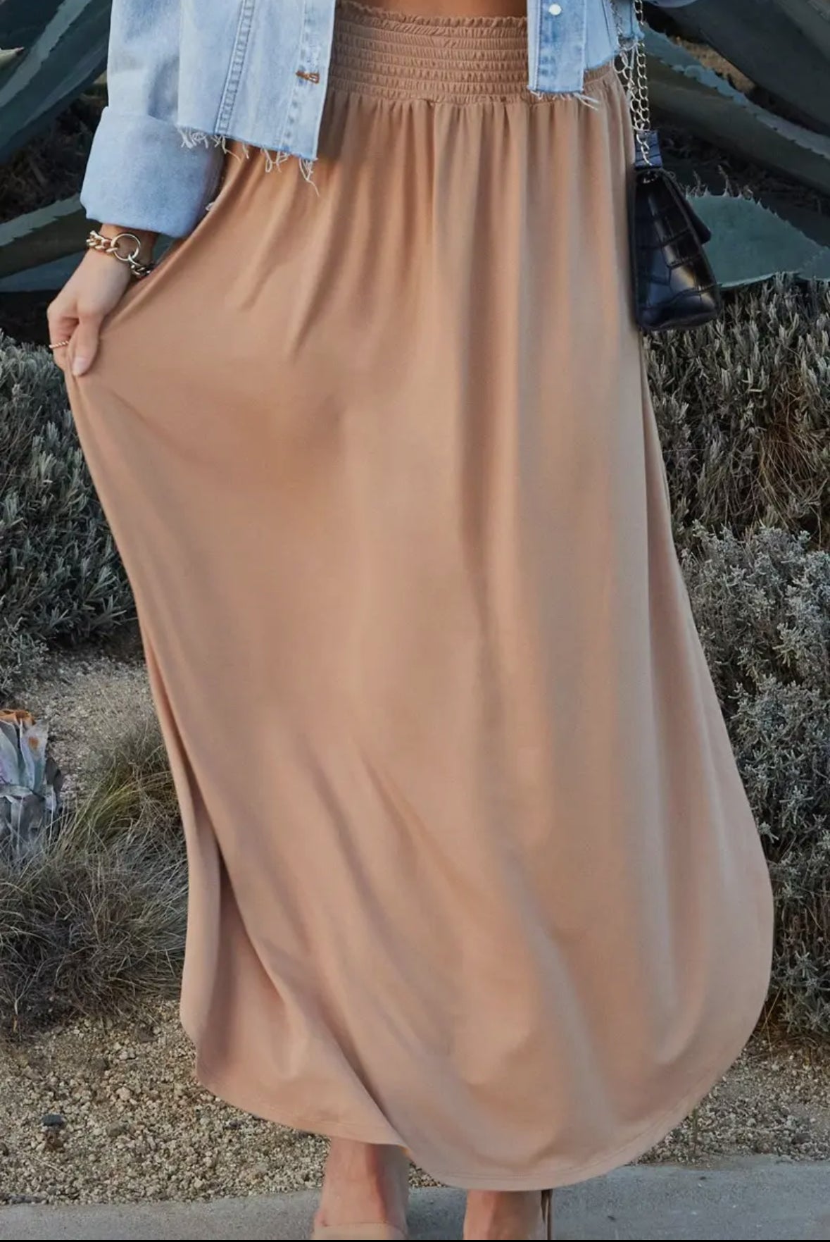 Smock Waist Maxi Skirt