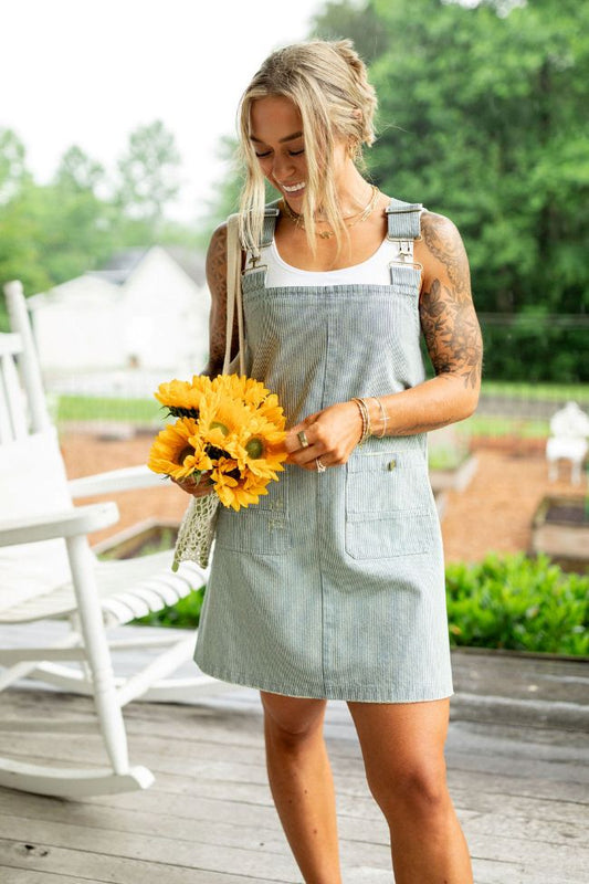 The Shelley Striped Overall Dress Holley Gabrielle X Pink Lily