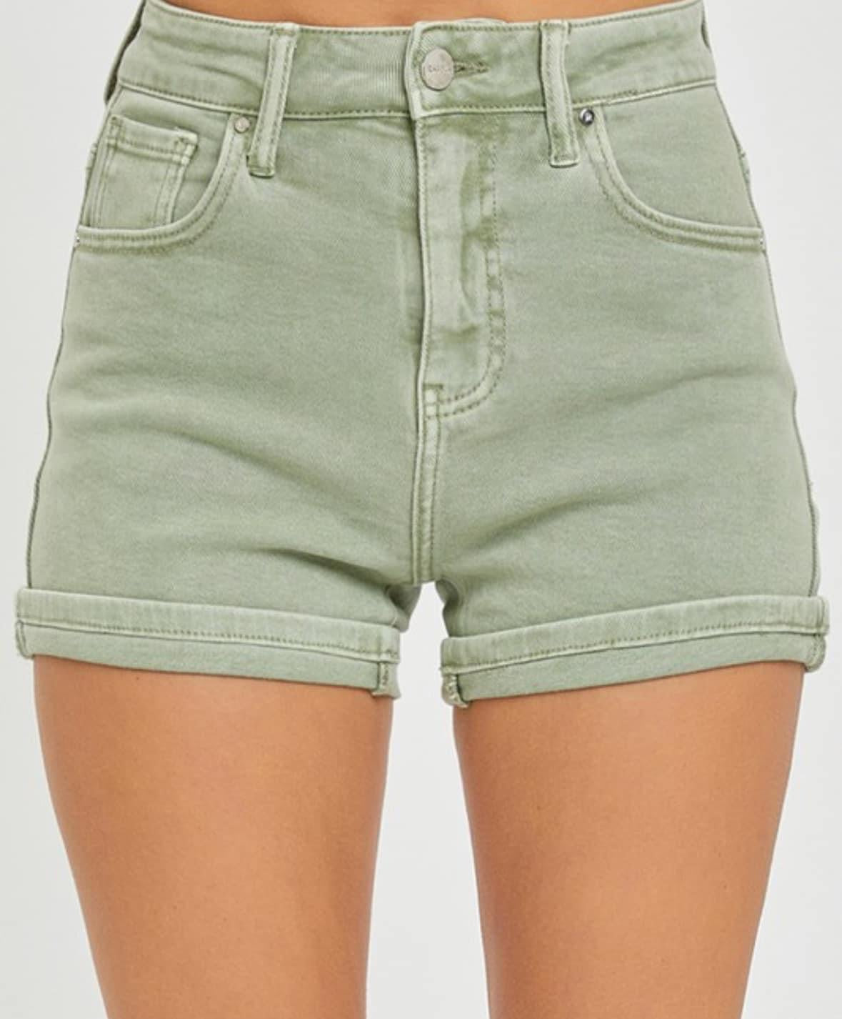 Risen High Rise Olive Cuffed Shorts