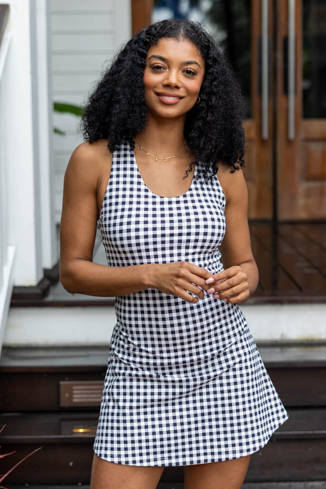Kick It With Me Black Gingham Active Dress With Pull Down Shorts
