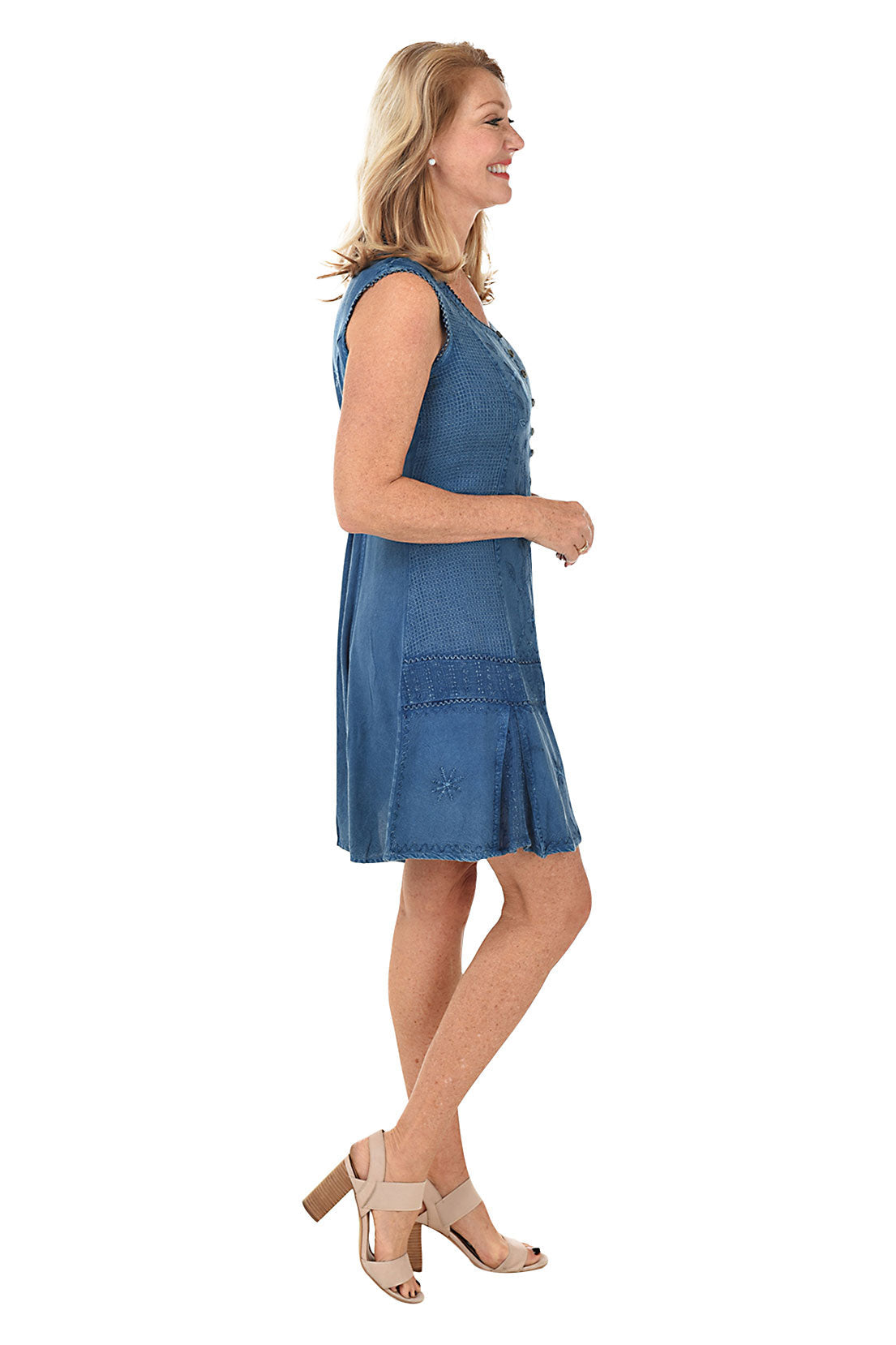 Indigo Button-Front Tank Dress